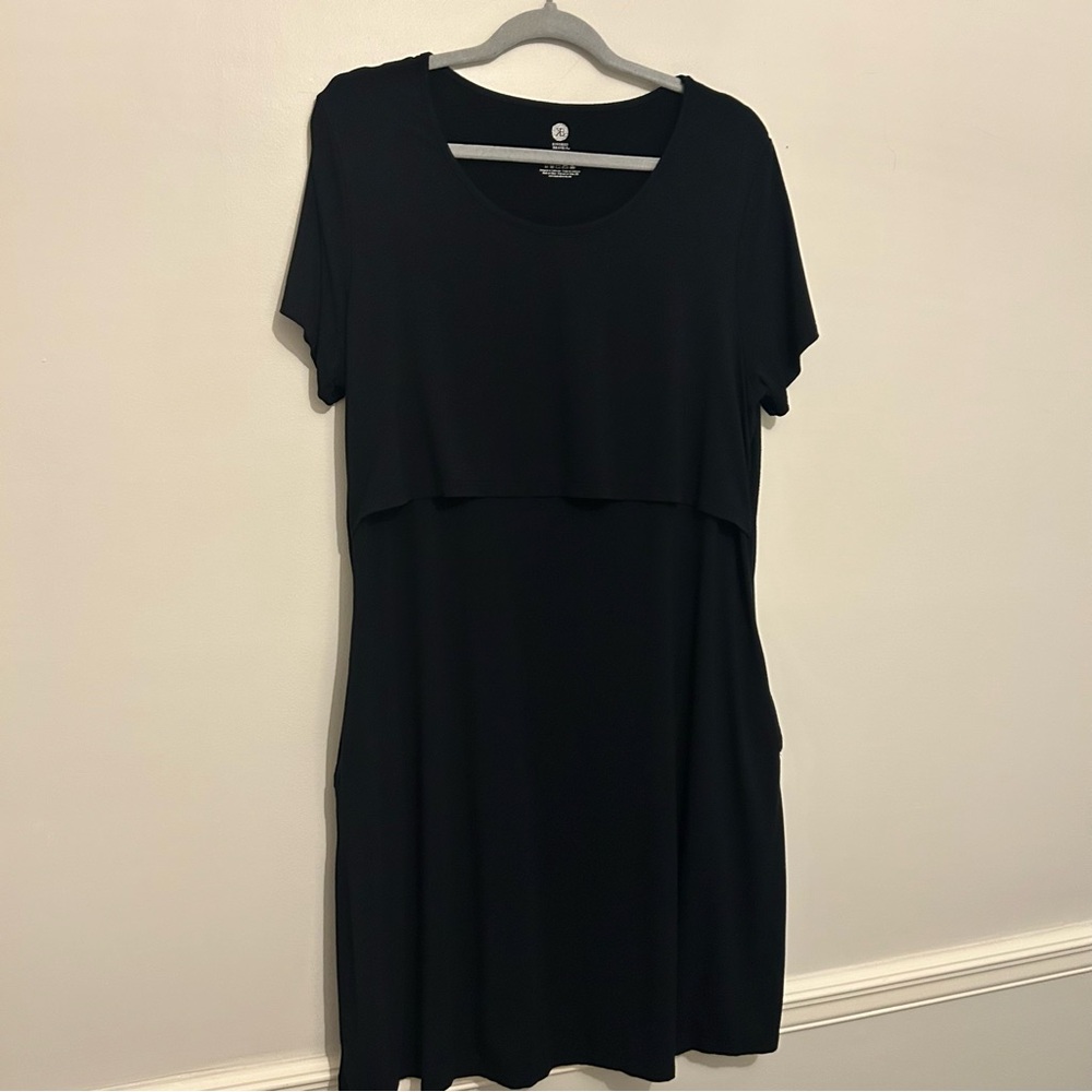 Kindred Bravely Bamboo Short Sleeve Pocket Black Nursing Dress Sz XXL